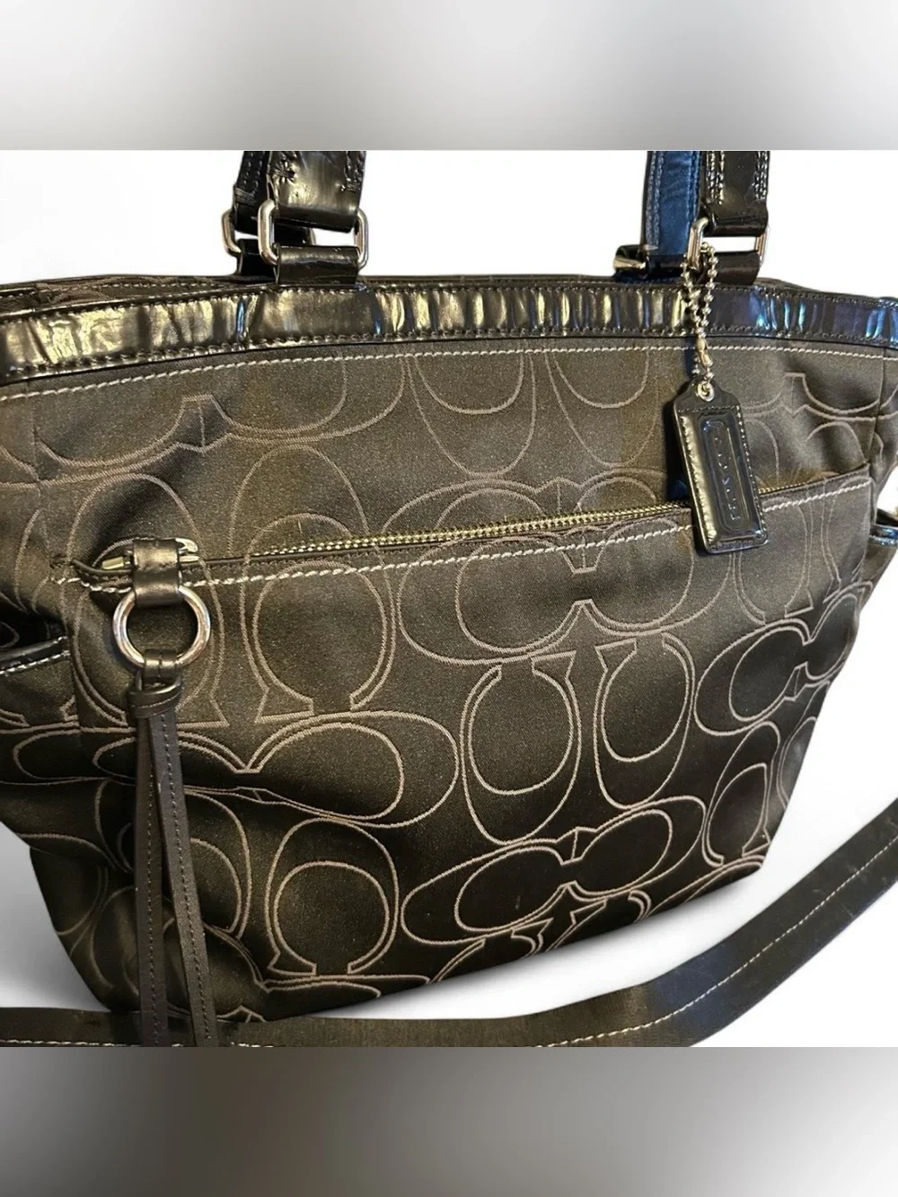 Coach signature black diaper bag baby tote crossbody changing pad F15993